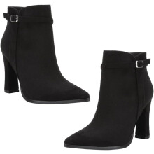 Elegante Damen-Stiefeletten aus Wildleder mit spitzer Zehenpartie, Blockabsatz und Schnallenriemen für Herbst und Winter