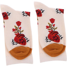 Baumwollsocken mit Farbverlauf, mittelhoch, beige, mit Herz- und Rosenmuster, modische Strümpfe im Harajuku-Stil