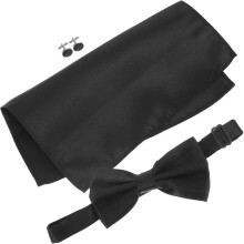 Set van satijnen vlinderdas en zakdoek voor heren met manchetknopen, accessoires voor de bruidegom.