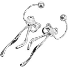 Schleifenohrringe, gedrehte, bandförmige Hängeohrringe für Damen und Mädchen, Ohrstecker, Silber