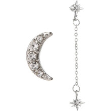 Asymmetrische Ohrstecker aus Silber mit Mond- und Sternmotiv für Damen, Schmuck mit hohlem Doppelstern- und Monddesign