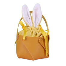 Sacchetto per caramelle con coulisse a forma di orecchie di coniglio – PU e tessuto, 10x8 cm,