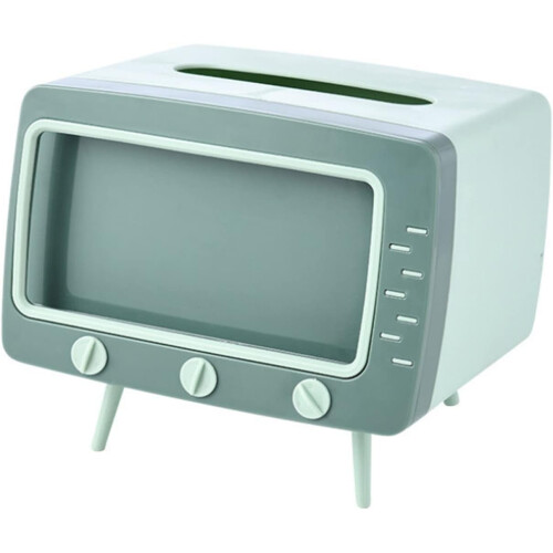 Boîte à mouchoirs rétro avec support pour téléphone, verte