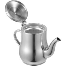 Dispensador de aceite de acero inoxidable, lata de grasa de gran capacidad para almacenar aceite de cocina, color plateado con filtro fino.