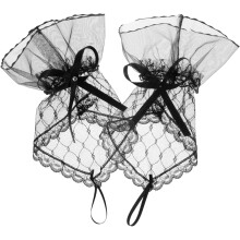 Elegante fingerlose Spitzenhandschuhe im Lolita-Stil mit Schleife und Rüschen für Damen.