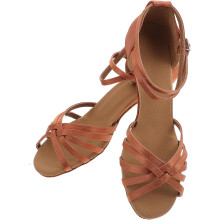Scarpe da ballo con tacco alto per donna, in raso, con cinturino annodato, punta aperta, tacco alto per balli latino-americani, colore oro.