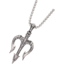 Dreizack-Anhänger-Halskette für Herren, Titanstahlkette, Vintage-Schmuck, einzigartiges Geschenk für Halloween oder Geburtstag