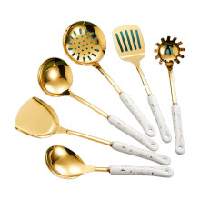 Conjunto de utensílios de cozinha banhados a ouro, 6 peças