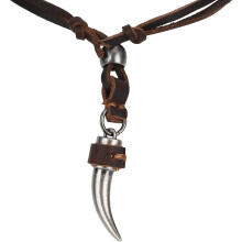 Herren-Halskette mit Wolfszahn-Anhänger im Tribal-Stil, verstellbares Lederband, Wikinger-Schmuck