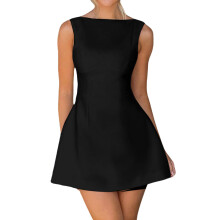 Women's Sleeveless Formal Mini Dress Elegant Backless-Black XL