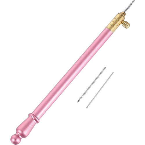 French Embroidery Punch Needle Set Metal Handle, Pink Sequin Beading Hook Needles