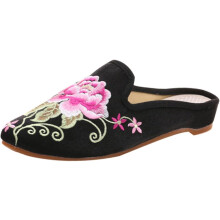 Geborduurde slippers in etnische stijl, modieuze slippers voor dames, comfortabele vloerschoenen met borduurwerk voor dagelijks gebruik.