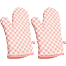 1 Paar Ofenhandschuhe, hitzebeständige Polyesterhandschuhe, ergonomisch geformt, mit zarter Spitzenverzierung
