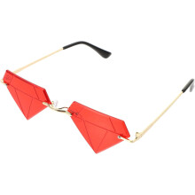 Lunettes de soleil sans monture uniques pour femmes, verres rouges tendance, monture dorée, petites lunettes carrées vintage pour soirées.
