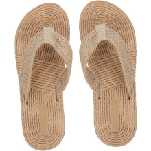 Pantuflas de imitación de paja para mujer, zapatos de playa, pantuflas planas para relajarse en la playa en color beige suave.