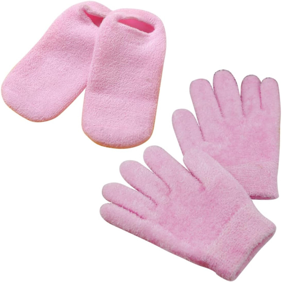 Hkhbjs Pink 2Pairs Exfoliating Gloves Skin Softening Spa Socks Moisturizing Gel Gloves For Dry Cracked Feet Hands Repair