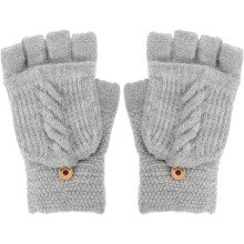 Fingerlose, wandelbare Damenhandschuhe, warme Strickfäustlinge, weiches Hellgrau für Outdoor-Aktivitäten bei kaltem Wetter