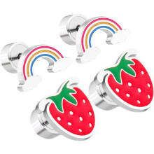 Set mit 2 Paar Erdbeer- und Regenbogenohrringen für Mädchen von 12-18 Jahren