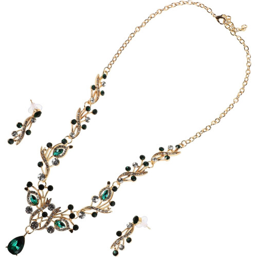 Set di 3 pezzi composto da collana e orecchini pendenti con strass per donna, ideale per matrimoni e feste.