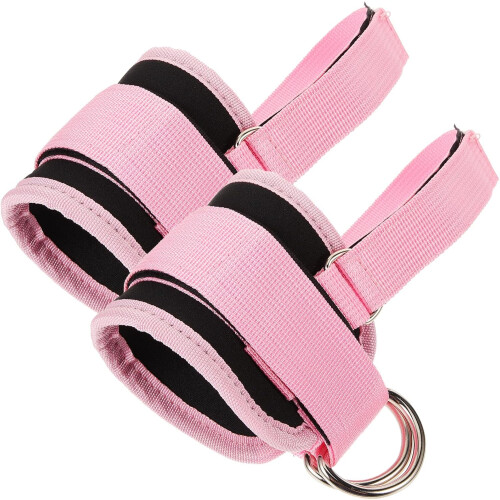 2Pcs Pink Ankle Straps Cable Machine Attachment with Double Hook and Loop Fastener and Strap