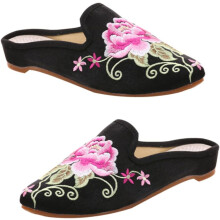 Ethno-Stil bestickte Hausschuhe für Damen, atmungsaktives, weiches Material, bodenlange Schuhe