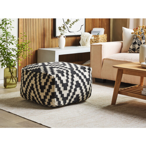 Beliani Pouffe KNIDOS Wool Black/ White 1