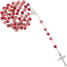 Rosenkranzkette mit Kreuzanhänger aus 8 mm roten Steinperlen, Taufrosenkranz, religiöses Y-Halsketten-Geschenk zur Babyparty