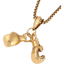 Vintage Punk Boxhandschuh-Anhänger-Halskette für Damen und Herren, Retro-Schmuck aus Bronze mit doppelter Handschuhkette