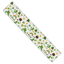 Chemin de table en imitation lin blanc à motifs, 35 x 180 cm