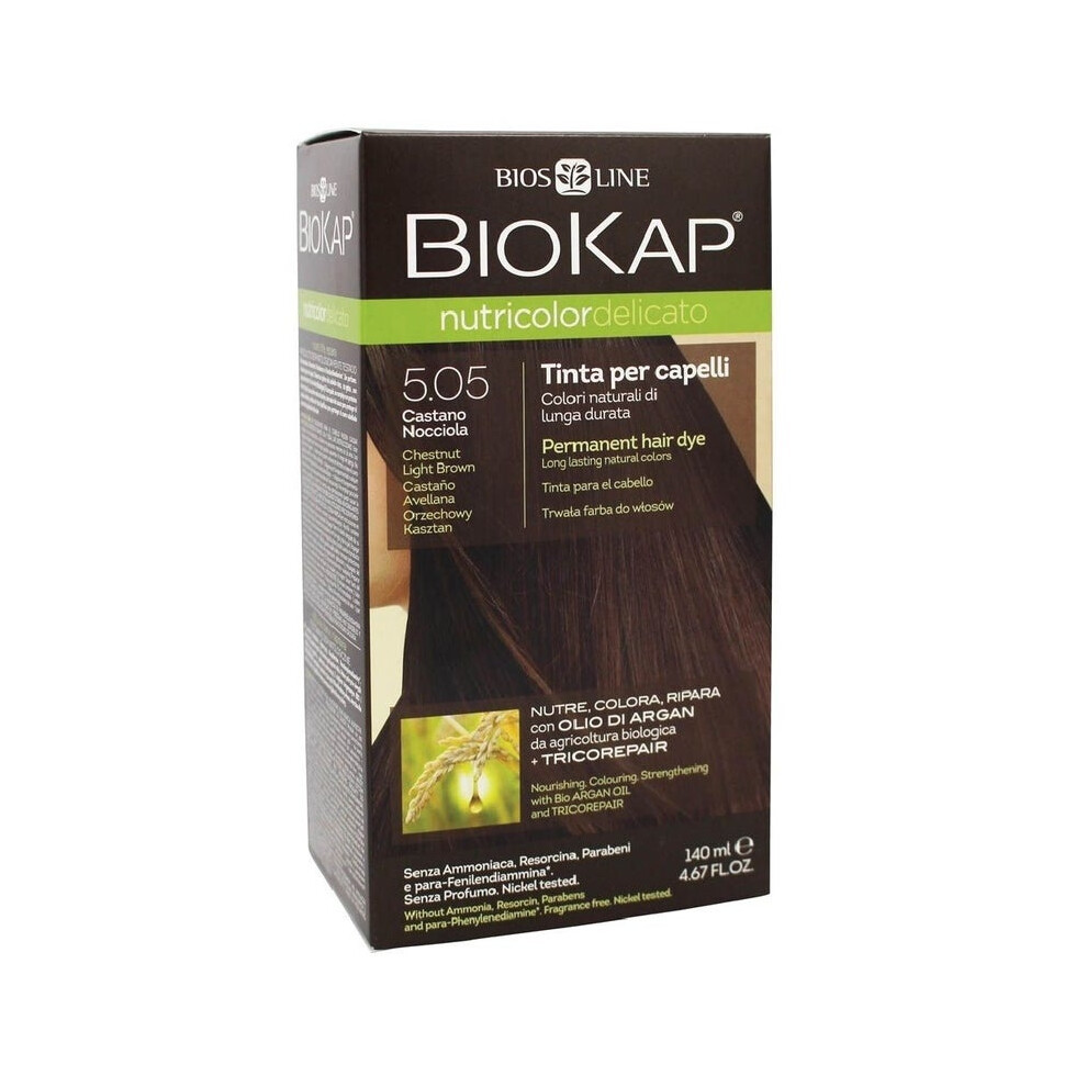 Brown Biokap Nutricolor Delicato 5.05 Chestnut Light 140Ml Permanent Hair Color Cream For Rich Chestnut Shine & Complete Grey Coverage