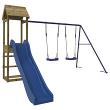 Parque infantil exterior - HELLOSHOP26 - 308x315x194 cm - Madera de pino impregnada - Tobogán ondulado - Doble columpio y caja de arena