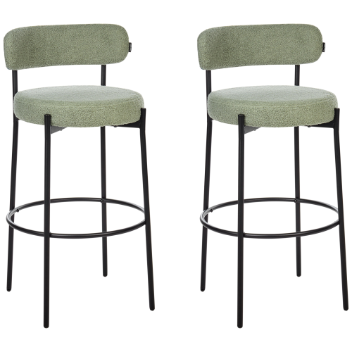 Beliani Set of 2 Bar Chairs ALLISON Boucle Light Green 1