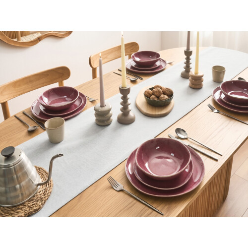 Beliani Set of 24 Dinnerware HOPS Stoneware Burgundy 1