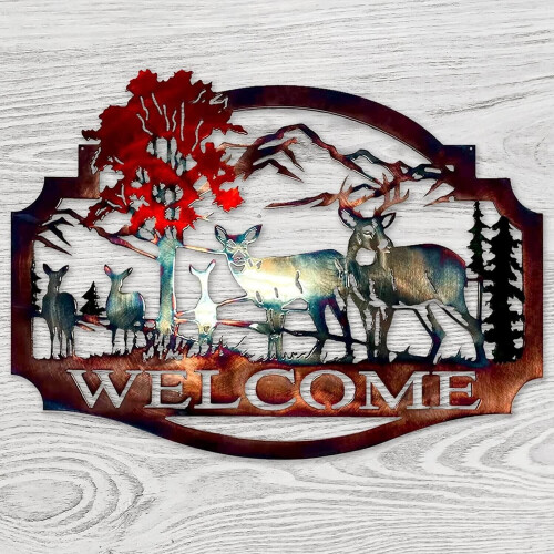 White-Tailed Deer Welcome Sign Metal Wall Art 2