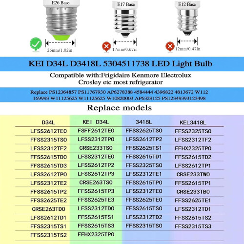 KEI D34L LED Refrigerator Bulb E26 3.5W Pack of 2 2