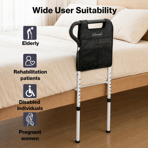 Levede Bed Rail Frame Adjustable Bedside Support Bar Bedroom Handle Storage Bag 2