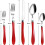 HOFTEN 20-Piece Red Handle Stainless Steel Flatware Set 3