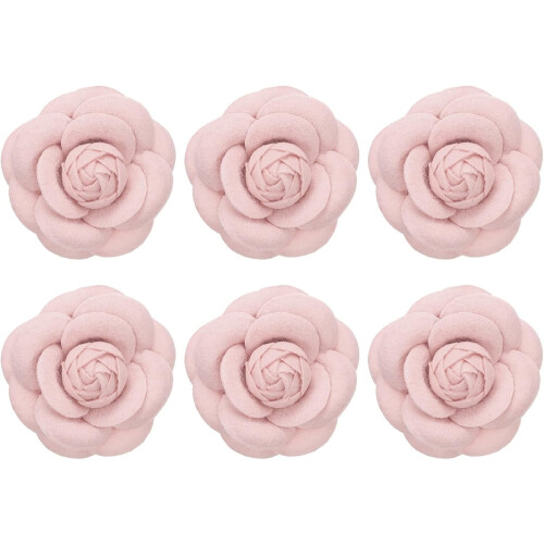 Broche de tecido com camélia rosa, 7 cm – Pacote com 6 unidades
