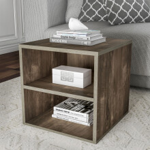 Mesa auxiliar cúbica apilable, veta de madera gris, 15,75"