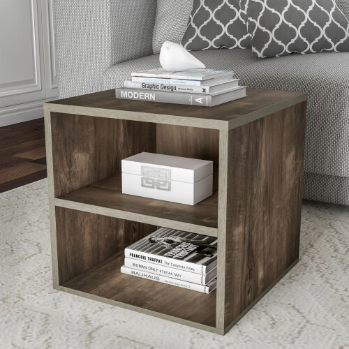 Table d'appoint cubique empilable, aspect bois gris, 40 cm