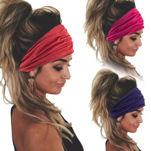3er-Pack Elastische Sportstirnbänder in Uni-Farben - Breite Yoga-Schweißbänder für Damen red+rose red+purple