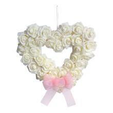 Herzförmiger weißer Rosenkranz, 14 Zoll, künstliche Blumen