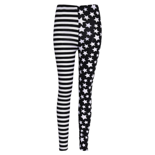 Stribede stjernemønstrede leggings med elastisk talje til kvinder