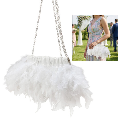 Lightweight Feather Evening Bag With Adjustable Chain-Black 2