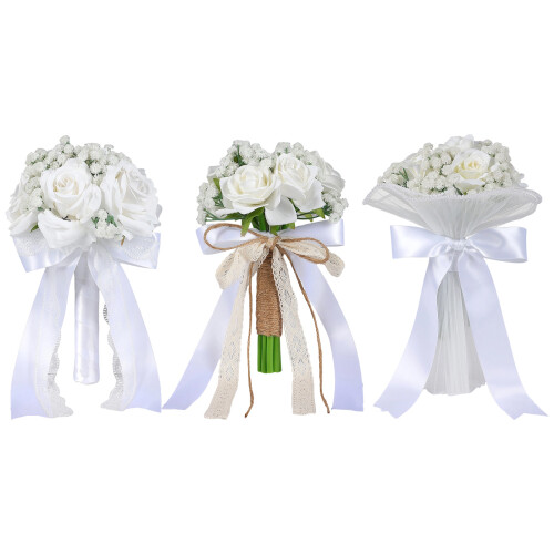 Rose Bouquet Artificial Rose Arrangement White Fabric-C S 1