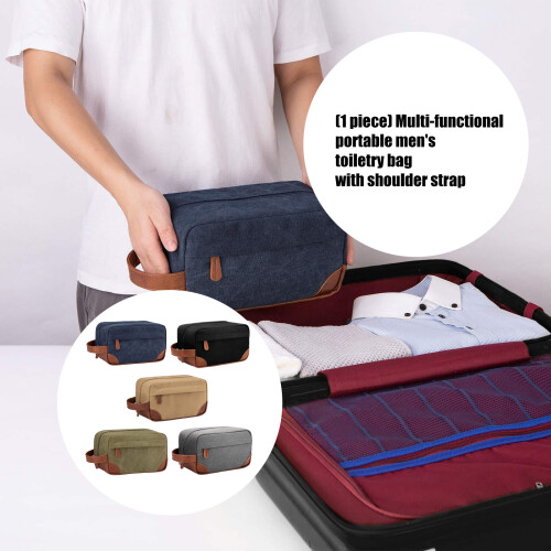 Functional Men's Toiletry Bag Canvas Fabric Practical-Coffee 2