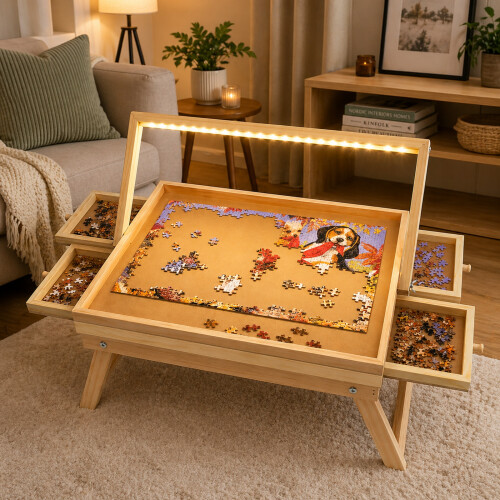 Gr8 Home LED Jigsaw Puzzle Table with Drawers & Light