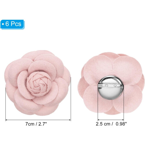 Broche de tecido com camélia rosa, 7 cm – Pacote com 6 unidades 1