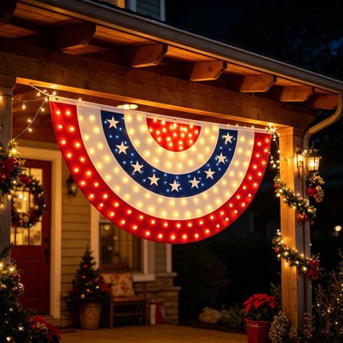 US-Feiertagsflagge, halbfächerig, mit integriertem LED-Licht,-1 2