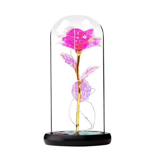 Cúpula de vidro Rosa Eterna com luzes LED – Rosa